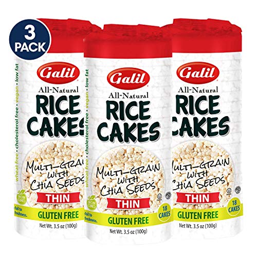 Galil Thin Multi-Grain Rice Cakes with Chia Seeds Pack of 3 - All-Natural, Non-GMO, Low Fat, Gluten-Free Rice Cakes 3.5 Oz.