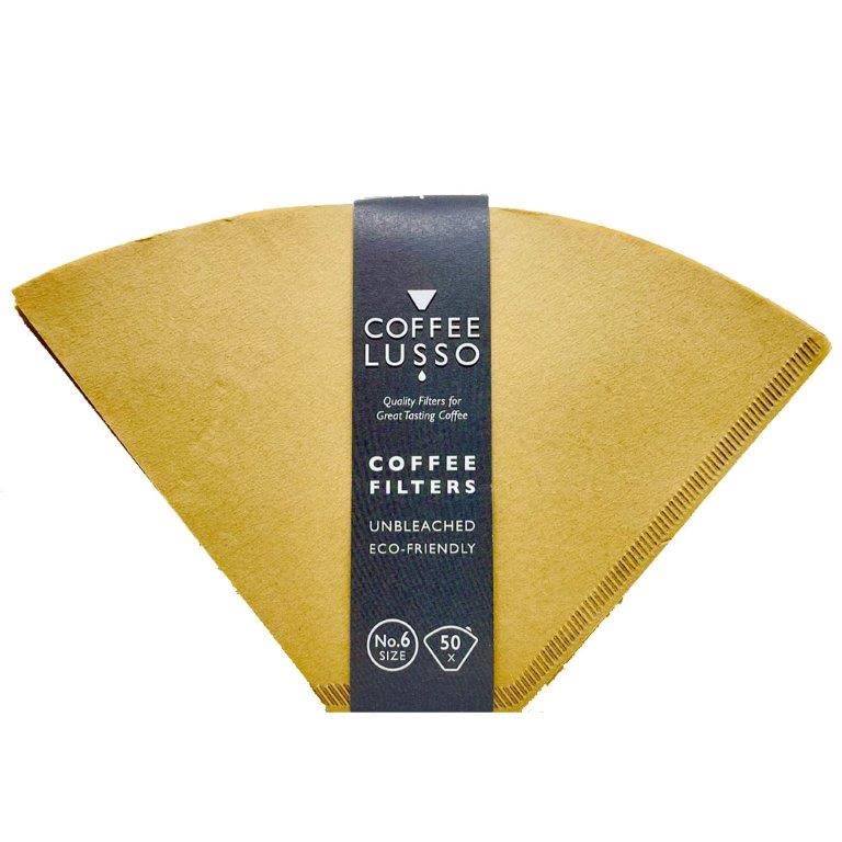 Size 6/No.6/1x6 Coffee Filter Papers by COFFEE LUSSO, Cone Shaped, Unbleached, Eco Friendly (50), Brown