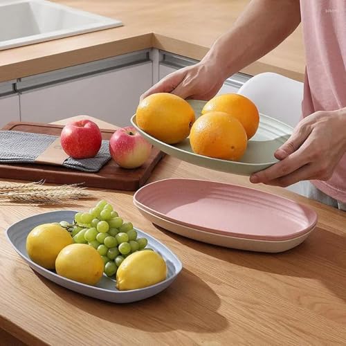 Image of Unbreakable Wheat Straw Dinner Kids Plates Dinnerware Sets Serving Plates Round Dishes for Dessert, Appetizers, Fruits, Snacks, Salad Dishwasher & Microvave Safe Dinner Set (Pink, Pack of 4)