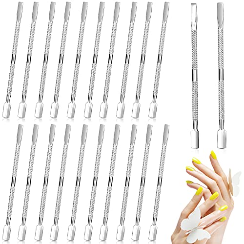 20 Pieces Cuticle Pusher and Spoon Nail Cleaner Set, Stainless Steel Cuticle Remover Double Ended Nail Polish Removal Cutter and Trimmer Manicure Pedicure Nail Tools for Fingernails Toenails, Silver