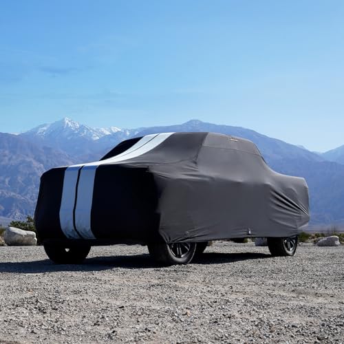 Image of iCarCover Premium Truck Cover for 1973-1983 Ford F-100 Regular Cab, Long Bed Heavy Duty Waterproof All Weather Automobiles Custom Fit Full Exterior UV Snow Rain Protection Covers (Stripe - Black /Gray)