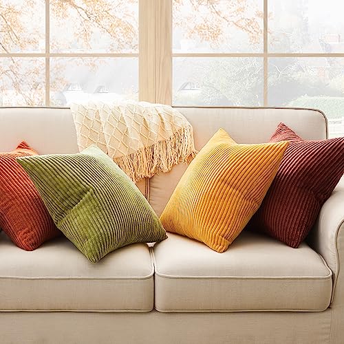 Image of Topfinel Fall Burnt Orange Throw Pillow Covers 16x16 Set of 4,Corduroy Striped Decorative Cushion Cases for Couch Living Room Sofa Guest Bedroom Fluffy,Small Cute Shams