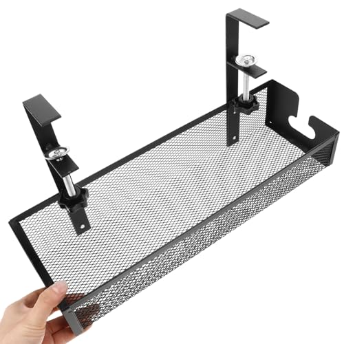 Bandeja organizadora de cables para escritorio 40cm grande negra, cestilla organizadora bajo mesa para oficina y hogar miniatura 3