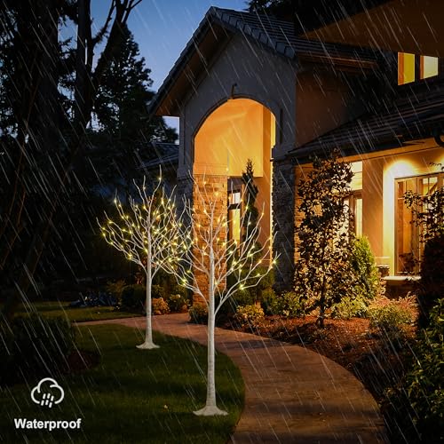 Image of LIGHTSHARE 6 Feet 72L LED Birch Tree Lights, Pack of 2, Warm White, for Holiday Party and Christmas Decoration, Indoor and Outdoor Use