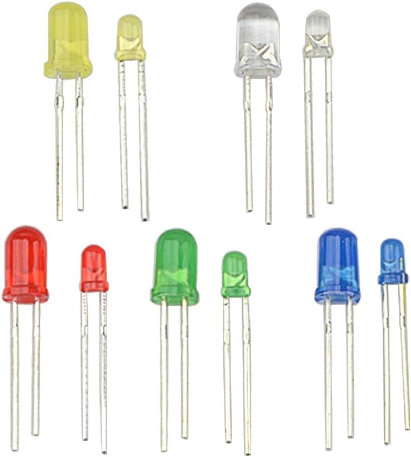 Image of 200pcs Colorful LED Light Diodes 10 Values 5 Colors 3mm and 5mm Light Emitting Diodes Assorted Kit Electrical Components for Lighting Bulbs and Lamps