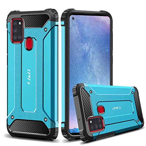 J&D Compatible para Samsung Galaxy A21s Funda, Protección Pesada [Armadura Delgada] [Doble Capa] Híbrida Resistente Funda Protectora y Robusta para Galaxy A21s - Azul