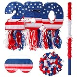 Teyva Daily 250th Number Patriotic Piñata Set Red White Blue American Flag 22in Piñata with Stick Blindfold Confetti for 250 Summer Pool USA Party Decor