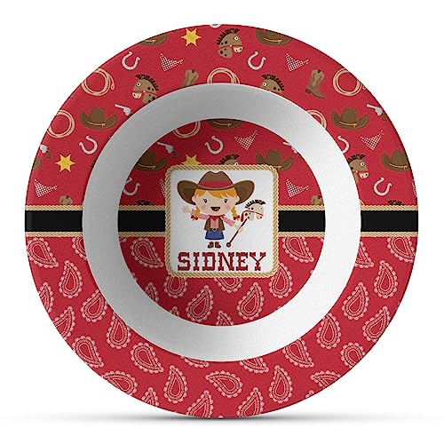 Personalized Red Western Plastic Bowl - Microwave Safe - Composite Polymer