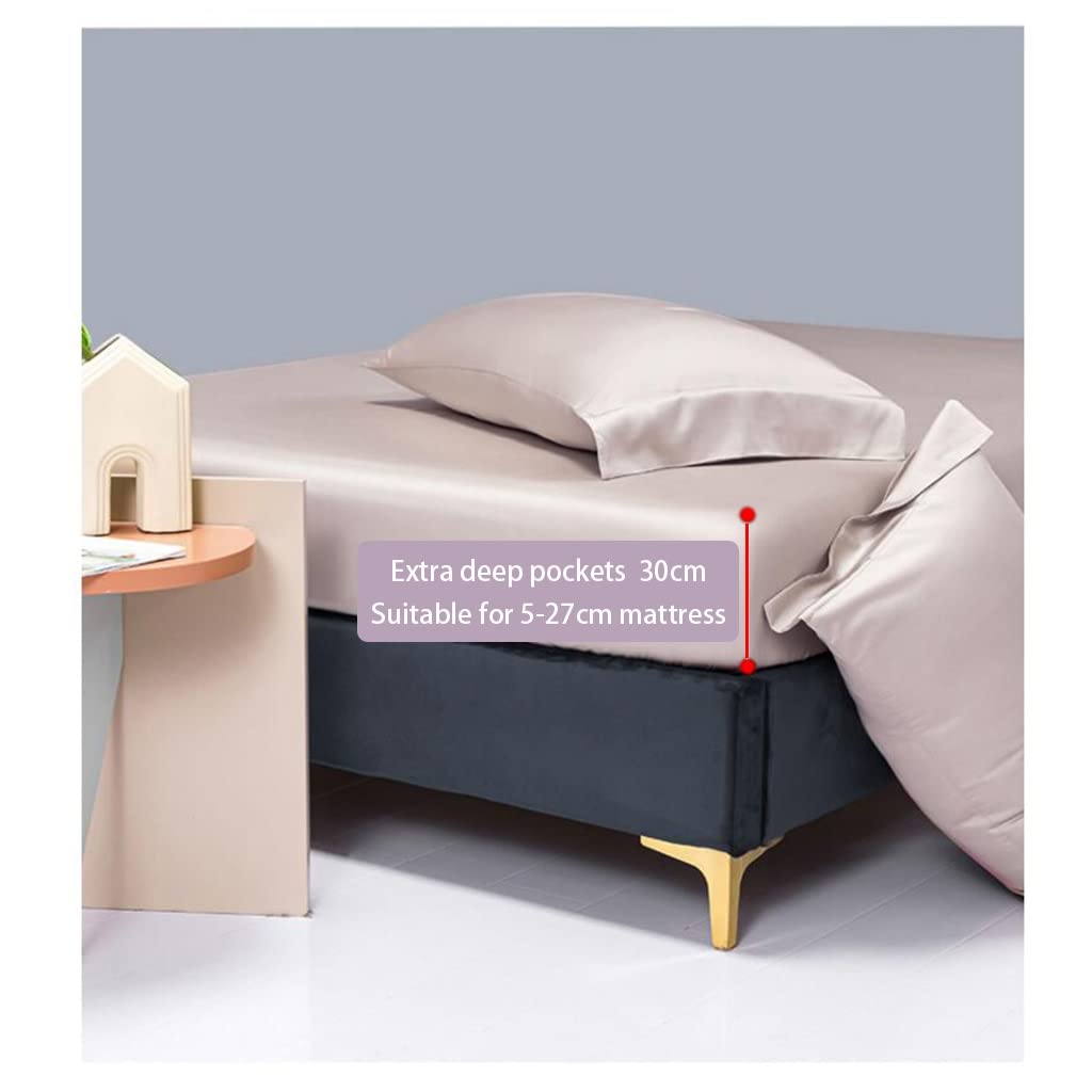 Satynowe prześcieradła Queen Silky Super Soft Extra Deep Pocket Queen Prześcieradło W pełni elastyczne prześcieradła z gumką odporne na zagniecenia i blaknięcie (kolor: biały, rozmiar: 180 x 220 + 35 cm)