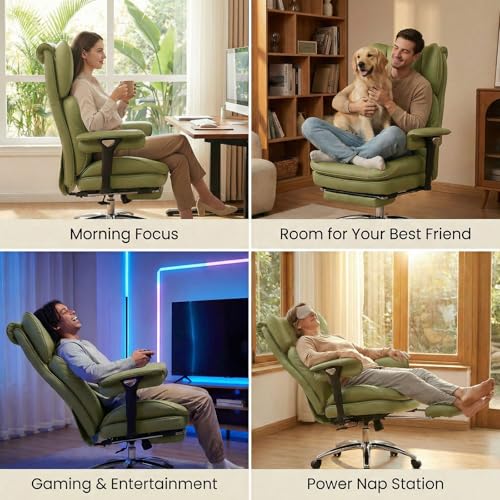 Image of Efomao Big & Tall Desk Chair, Wide Executive Office Chair with Footrest Green