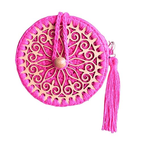 Bolsa Feminina Redonda Com Alça de Ombro Artesanal - Semipalha (ROSA)