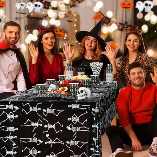 Image of Funnymoom 452 Pcs Halloween Skeleton Party Decorations, Human Bones Dancing Skeleton Paper Plates Napkins Cups Tablecloth Cutlery Straws for Spooky Ghost Themed Birthday Party Supplies, Serves 50