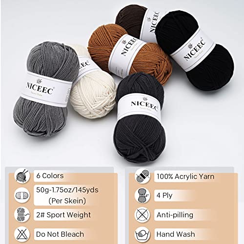 Image of NICEEC 300g Soft Assorted Colors Yarn - Sport Weight,100% Acrylic, 4 Ply, Bonbons Yarn for Crochet & Knit, DIY Project Starter Kit for Kids or Adults(Total 870yds) - Series 6