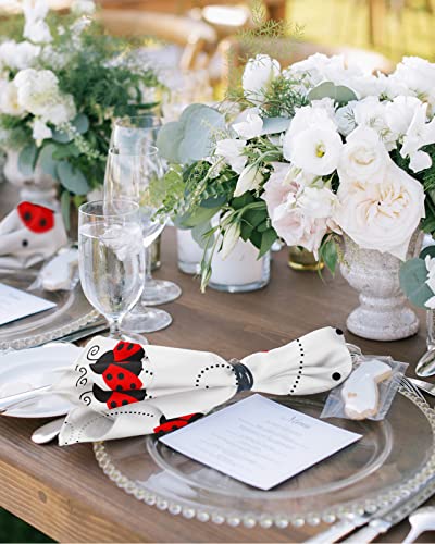 4 Pcs Soft Cloth Napkins, Napkins Cloth Washable, Cartoon Ladybug Dotted Texture Reusable Dinner Napkins For Wedding, Party, Easter, Dinners (20"X20") #TOP1