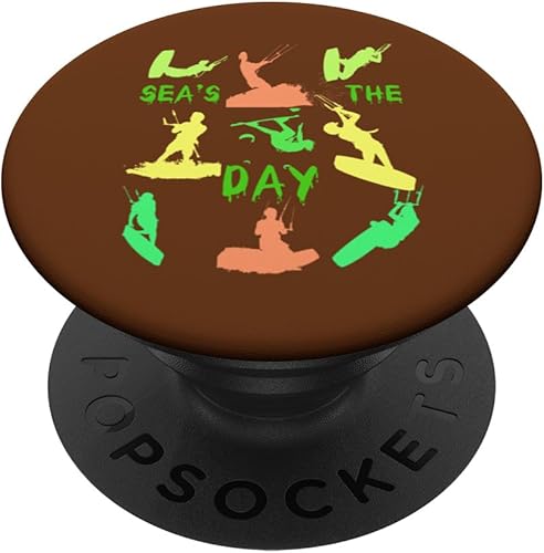 Kitesurfer Silhouette Pattern With Seas The Day Quote 12 PopSockets Standard PopGrip