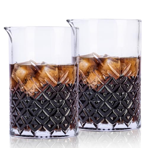 Raisaplin 2 Pcs 24oz/700ml Cocktail Mixing Glass - Thick Bottom Hand Blown Crystal, Perfect for Old Fashioned, Manhattan, Negroni