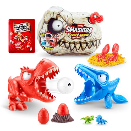 Smashers Dino Island Mini T-Rex Battles Playset (Red Dino) by ZURU Boys Dinosaur Battling Toys Shoots Fires Collectible Surprise Unboxing Skull