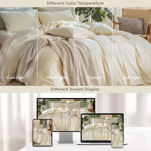 Image of MooMee Duvet Cover Set 100% Washed Cotton Linen Like Queen | Relaxed Linen-like Texture. Soft, Breathable & Long-lasting Comfort. Lightweight. Hidden Zipper with 8 Interior Corner Ties