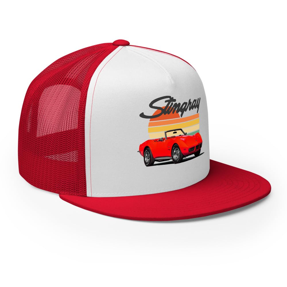1973 samochód sportowy Stingray czapka – retro zachód słońca kabriolet Muscle Car Trucker Cap