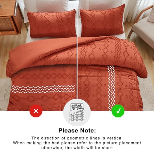 Image of Andency Terracotta Tufted Comforter Set California King(104x96Inch), 3 Pieces(1 Boho Comforter, 2 Pillowcases) Textured Farmhouse Comforter, Soft Down Alternative Geometric Comforter Set