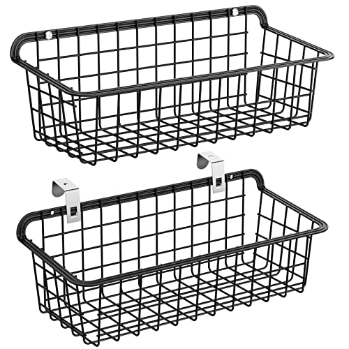 Wall Basket, Packism 2 Pack Small Bathroom Organizer Sturdy Durable Bathroom Storage Organizer Partition Storage Add Extra Storage for Bathroom Cabinet, Black