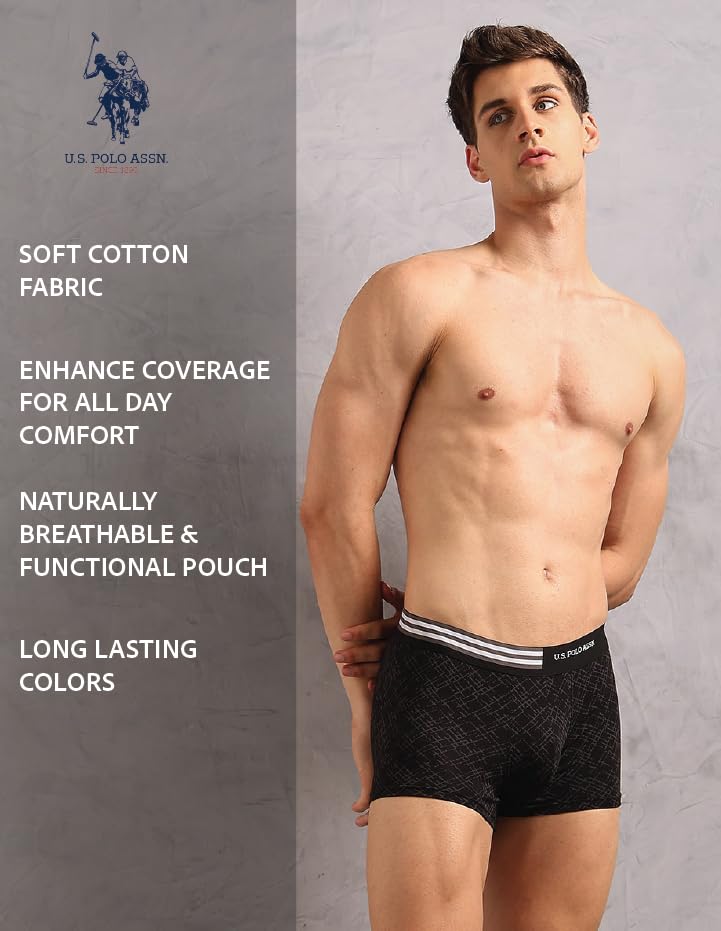 Image of U.S. Polo ASSN. Men's OET20 Printed Low Rise Underwear Trunks - Pack of 3
