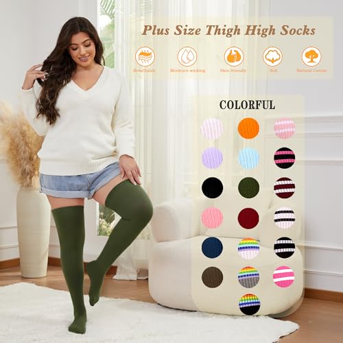 Image of Plus Size Thigh High Socks for Women Thick Thighs Cotton Knit Extra Long Over the Knee Leg Warmer