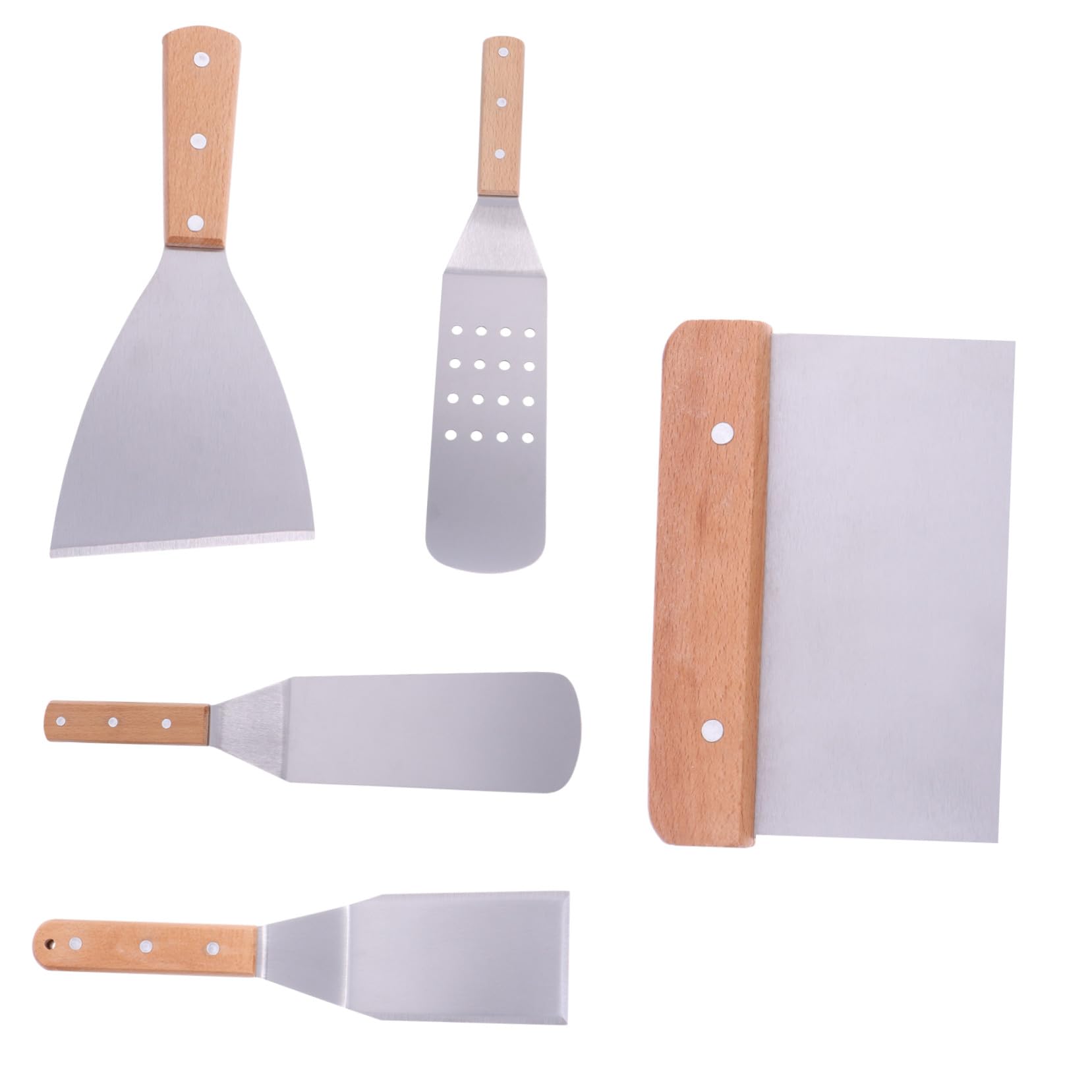 Toyvian Espátulas De Acero Inoxidable Para Pizza y Transferencia De Pasteles Mango De Madera, Juego De 5 Piezas, Resistente y Práctico, Accesorios De Cocina Para Hornear y Cocinar