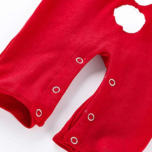 IMEKIS Pasgeboren Baby Meisjes Jongens Mijn 1e Kerst Outfit Lange Mouwen Kerstman Sneeuwman Rendier Gestreepte Print Romper Jumpsuit met Hoed Xmas Party Kleding Set, Rood 7, 3-6 Maanden - Afbeelding 6