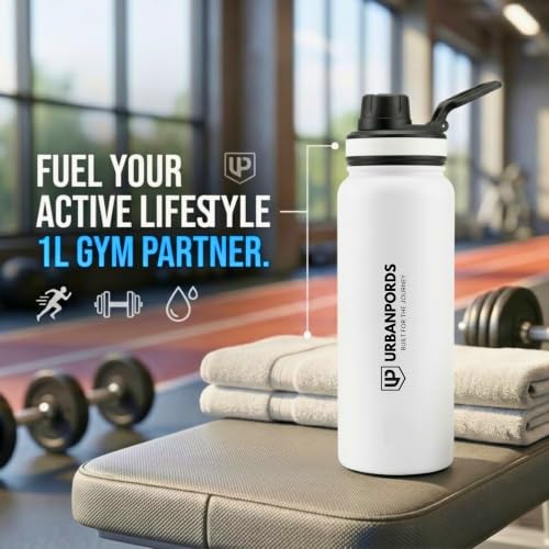 Image of 1L Stainless Steel Water Bottle - Leakproof Fridge Bottle, BPA-Free & Rust Proof Metal Flask, 1000ml Sipper Bottle for School, Office, Gym & Home (Shine White)