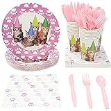 Kitten Party Supplies, Includes Plates, Napkins, Cups, and Cutlery (Serves 24, 144 Pieces)