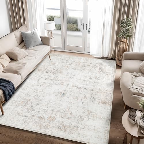 Tapis bohème lavable doux antidérapant beige maison bureau - 2