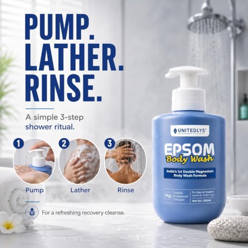 Image of UNITEDLYS Epsom Body Wash with India's 1st Double Magnesium Complex 300ML | Epsom Salt Refreshing Shower Gel for Recovery & Deep Cleansing | Menthol, Turmeric & Arnica Infused Formula | Suitable for All Skin Type