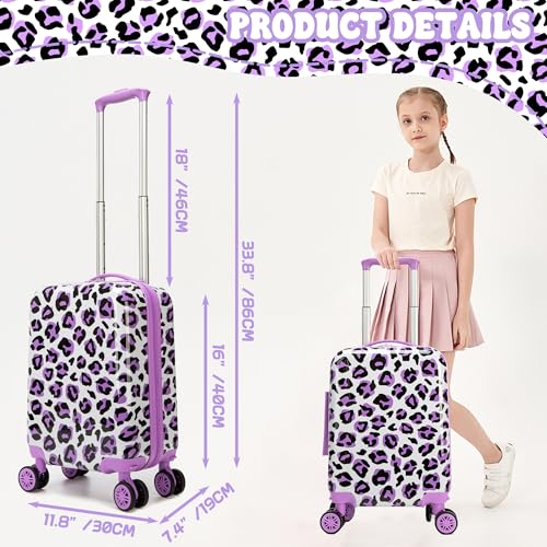 Image of Kid's Luggage Set 2 Piece Suitcase Set Hardside Luggage with Spinner Wheels Girls Carry on Toddler Travel Rolling Suitcase with Neck Pillow Airline Approved