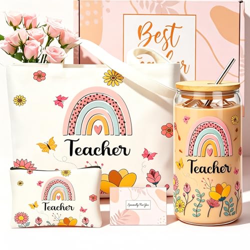 DHQH Best Teacher Gifts Teacher Appreciation Gifts Set Box,16 oz Insulated Tumbler for Women,Funny Thank You Mothers Day for Teachers