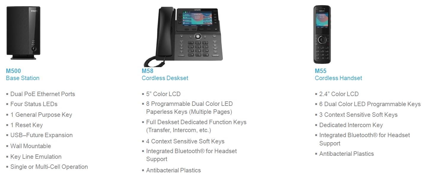 Snom M58 DECT-Mobilteil, 5" Farbdisplay, SIP, Schwarz, 00004631 | HD-Audio Schnurlostelefon für M500-System, 5-Zoll-Touchscreen, SRTP/TLS-Verschlüsselung, Home Office & KMU, 3 Jahre Garantie