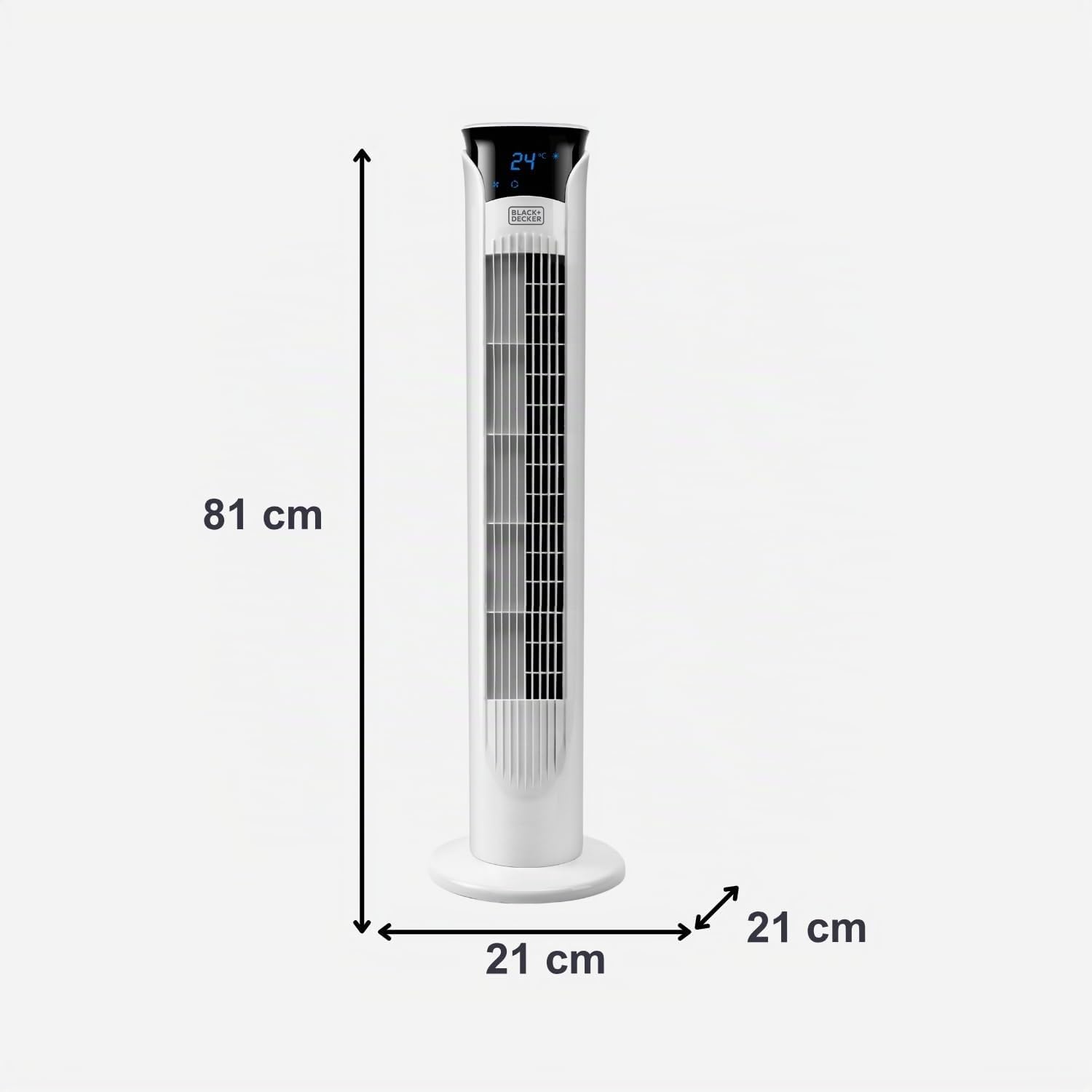 BLACK+DECKER - Ventilador de Torre Digital 81 cm | 3 Velocidades | 3 Modos | Oscilante y Silencioso | Temporizador 12h | Indicador Temperatura | Mando a Distancia | Digital | Blanco