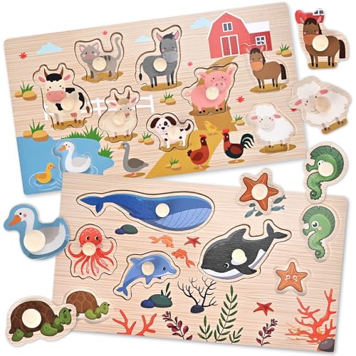 WoodTrove Wooden Peg Puzzles for...