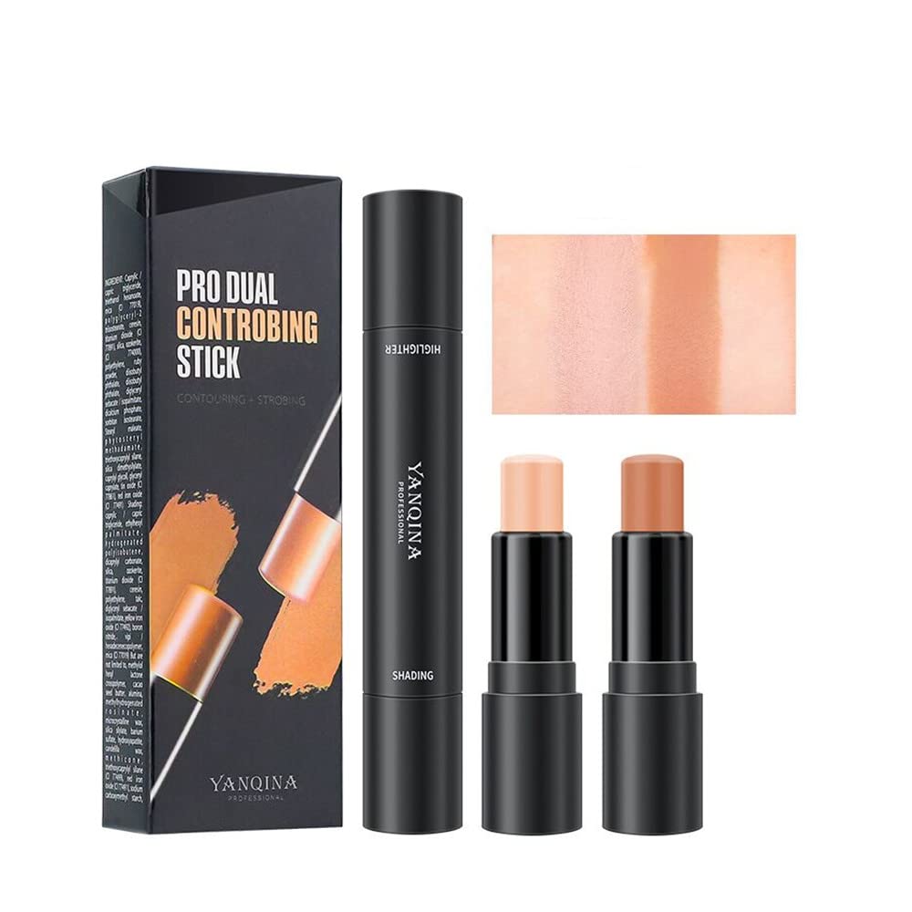 Barra de contorno 2 en 1, barra de resaltado, lápiz corrector de contorno de doble cabezal, lápiz de maquillaje resistente al agua, maquillaje de corrección (02#)