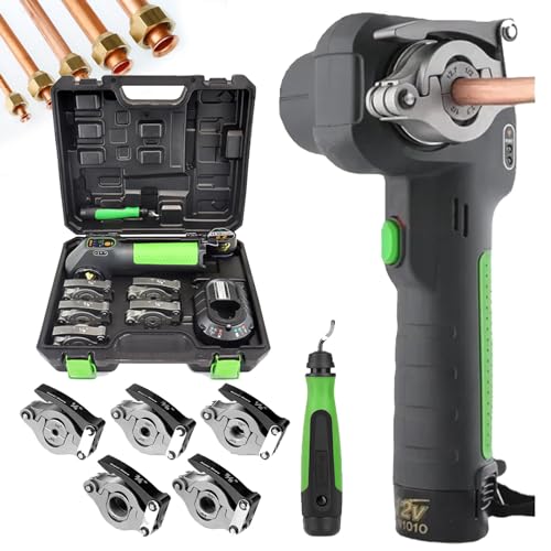 Electric Flaring Tool Kit, 1/4" - 3/4" Copper Flaring Tool HVAC Flare Gauge, with 5 Flare Clamps & Deburrer, for Copper Tubing/Aluminum,5/8"Copper Tube About 135 Times (Full Power)