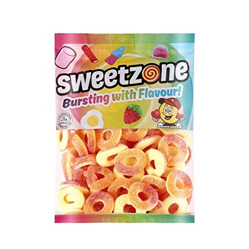 Sweetzone Fizzy Sour Peach Rings Fruit Flavoured Gum Sweets | 1 Kilogram Bag | Long Shelf Life | 100% Halal Friendly