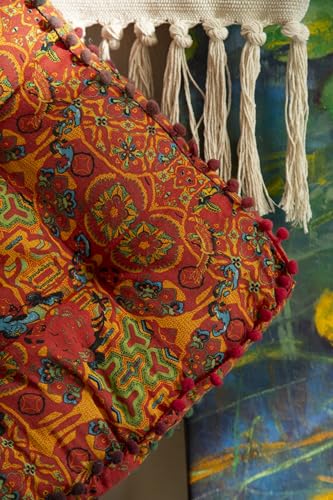 Huierxun Moroccan Printed Square Chair Pads Cotton Linen Soft Comfort Chair Cushion Colorful Pompom Seat Cushions For Indoor Dining Room And Kitchen Chairs thumb #6