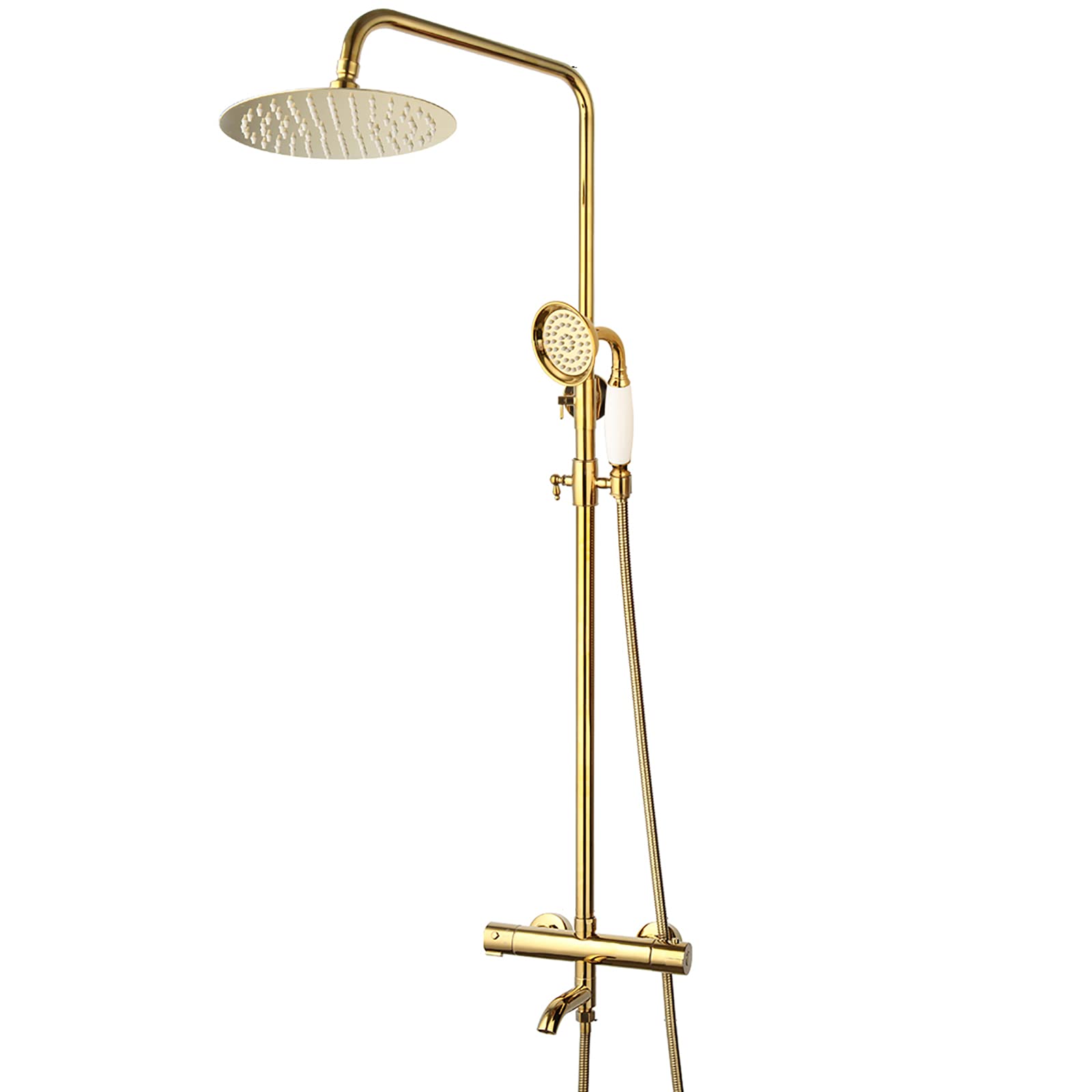 Zestaw armatury ściennej, 20 cm (8 cali) złoty termostatyczny system prysznicowy z deszczownicą, ścienny zestaw prysznicowy z podwójną baterią deszczową