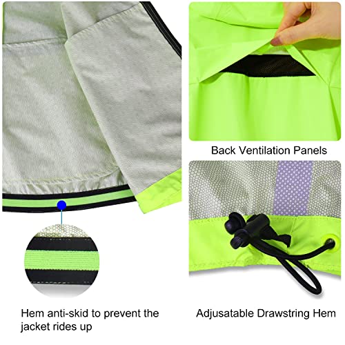 BALEAF Men's Cycling Running Jacket Waterproof Rain Windbreaker Reflective Lightweight Windproof Bike Golf Jacket Fluorescent Yellow Size XL - Image 4