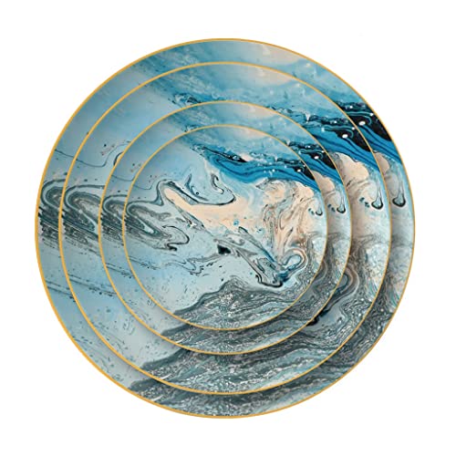 Juego de porcelana de hueso moderno color aceite occidental comida Phnom Penh plato taza taza de café plato de sopa juego de cerámica (color: A, tamaño: 4 piezas)