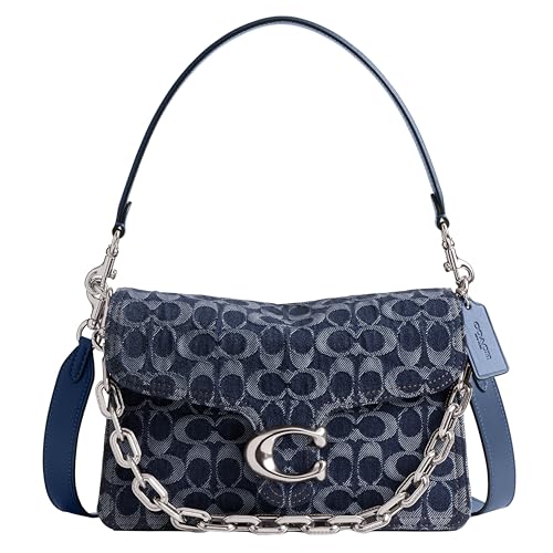 Coach Signature Denim Tabby Shoulder Bag with Chain, LH/Deep Blue Multi