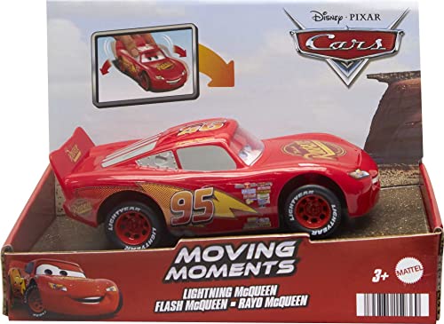 Image of Mattel Disney Pixar Cars Moving Moments Lightning McQueen - Toy Car with Movable Facial Expressions, Large Format, for Children from 4 Years, HPH64 | 7 inch long toy car with facial expressions including eye & mouth movements