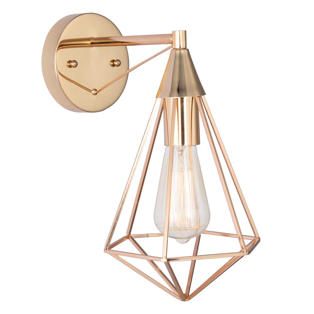 SOTTAE Modern Cage Gold Wall Sconce,Rustic Metal Beside Headboard Wall Lamp,Vintage Indoor Wall Sconce Lighting,Industrial Wall Light Fixtures for Farmhouse Bedroom Kitchen Hallway