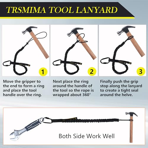 Image of TRSMIMA Safety Tether Tool Lanyard - 3 pack Fall Protection Lanyard with Single Aluminum Screw Lock Carabiner Metal Buckle Adjustable Loop End