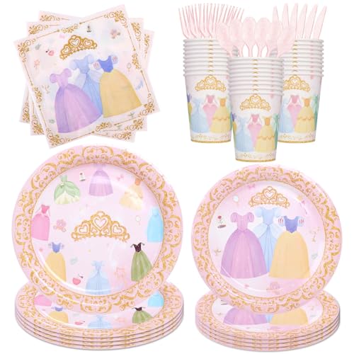 Zizzy Zuzim 175Pcs Princess Paper Plates Napkins, Princess Themed Birthday Party Decorations Pink...